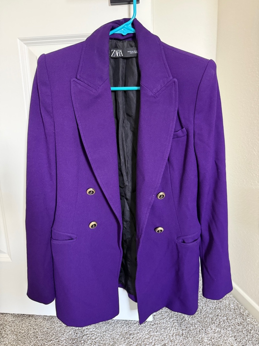 ZARA Purple Double-Breasted Blazer with Gold Buttons
